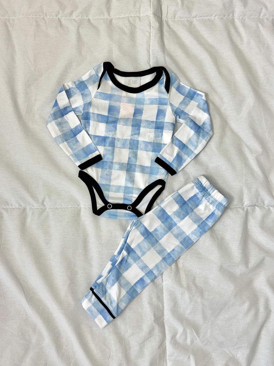 Body Bebê Pijama Xadrez Azul