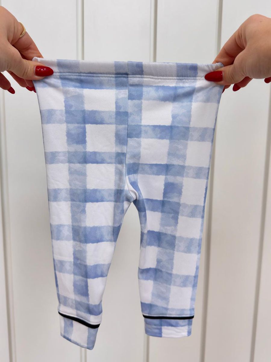 Conjunto Pijama Bebê Body e Calça Xadrez Azul
