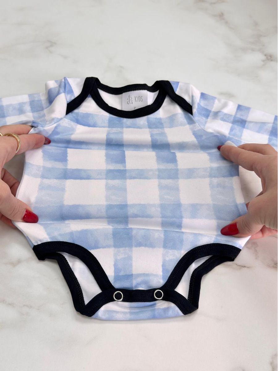Conjunto Pijama Bebê Body e Calça Xadrez Azul