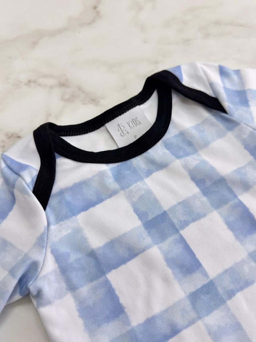 Conjunto Pijama Bebê Body e Calça Xadrez Azul