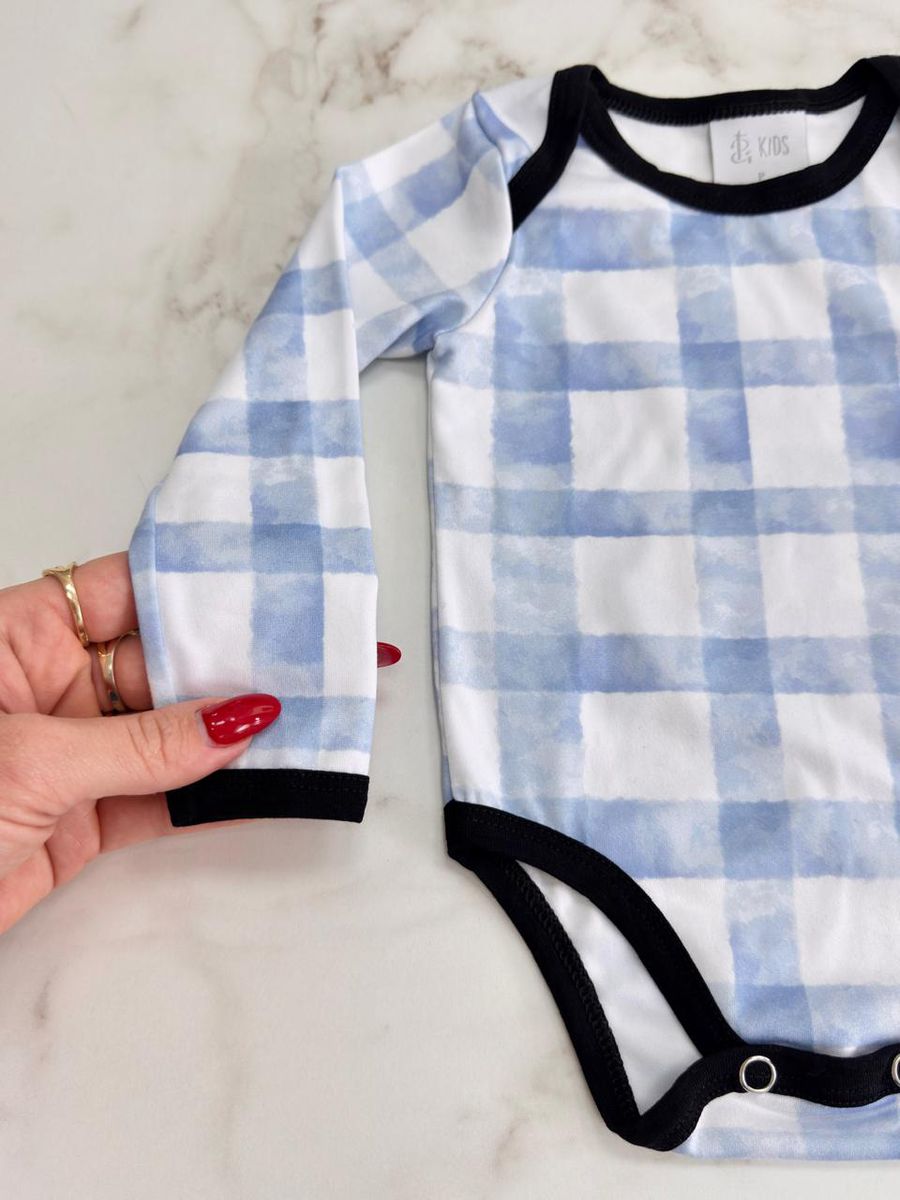 Conjunto Pijama Bebê Body e Calça Xadrez Azul