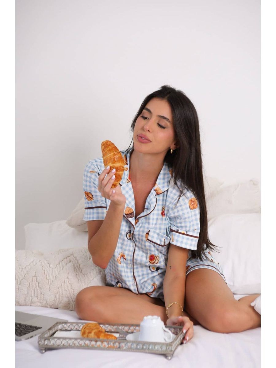 Pijama Feminino Americano Curto Café da Manhã 1