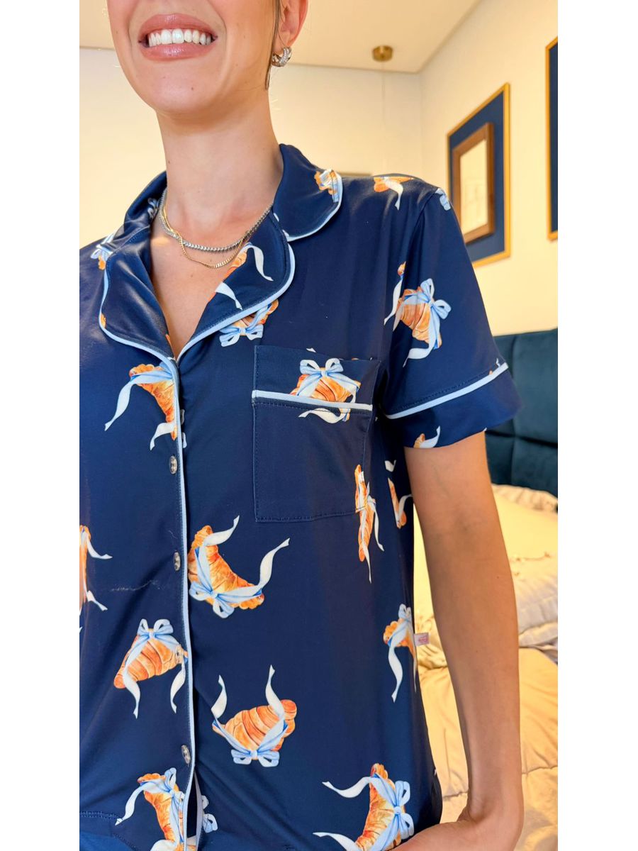 Pijama Feminino Americano Curto Croissant Azul 5