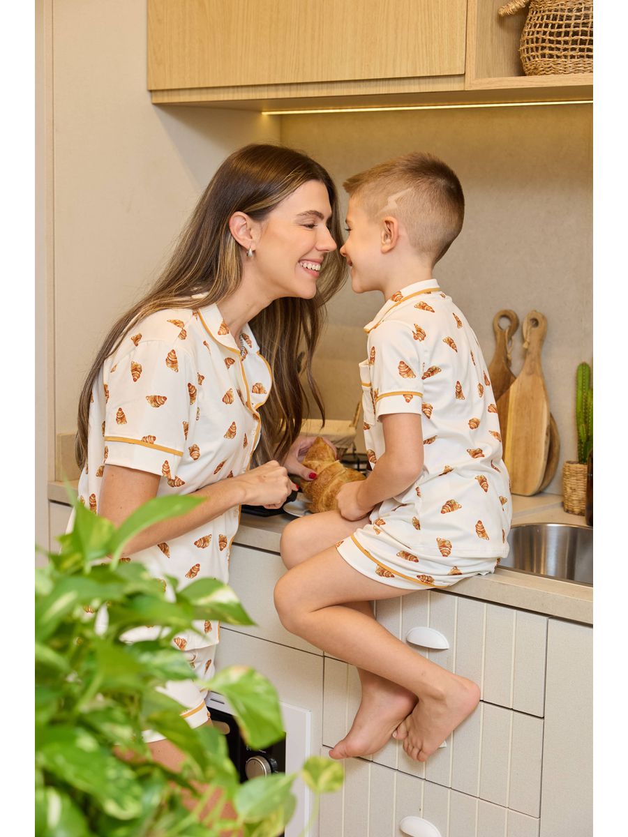 Pijama Feminino Americano Curto Croissant Branco 2