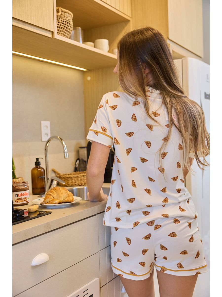 Pijama Feminino Americano Curto Croissant Branco 4