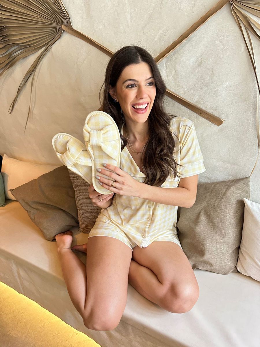 Pijama Feminino Americano Curto Vichy Amarelo