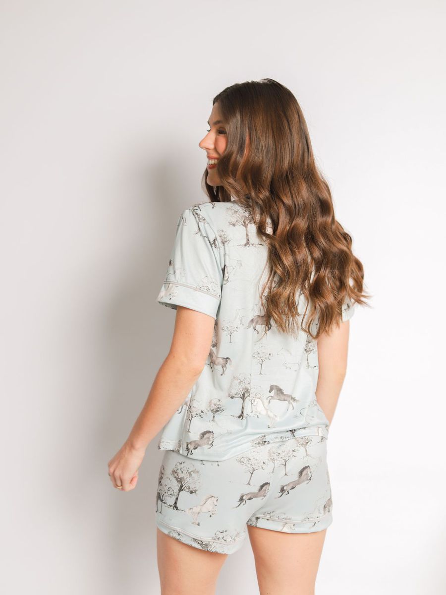 Pijama Feminino Americano Curto Cavalos Vintage
