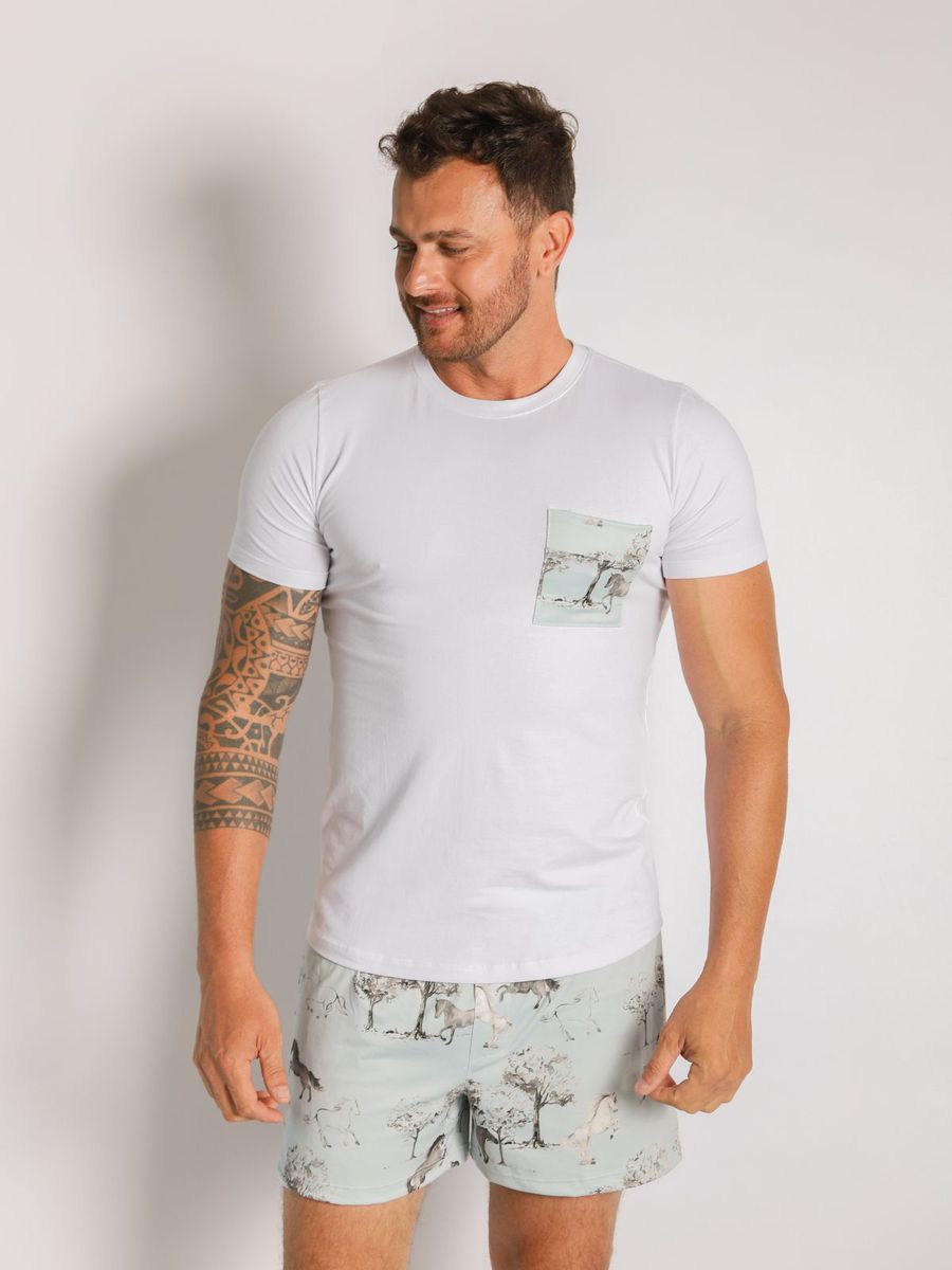 Pijama Masculino Curto Cavalos Vintage
