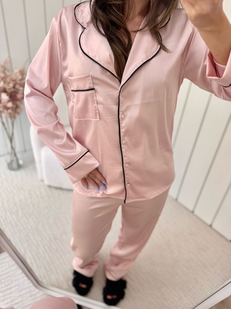 Pijama Feminino Americano Longo Cetim Rosa
