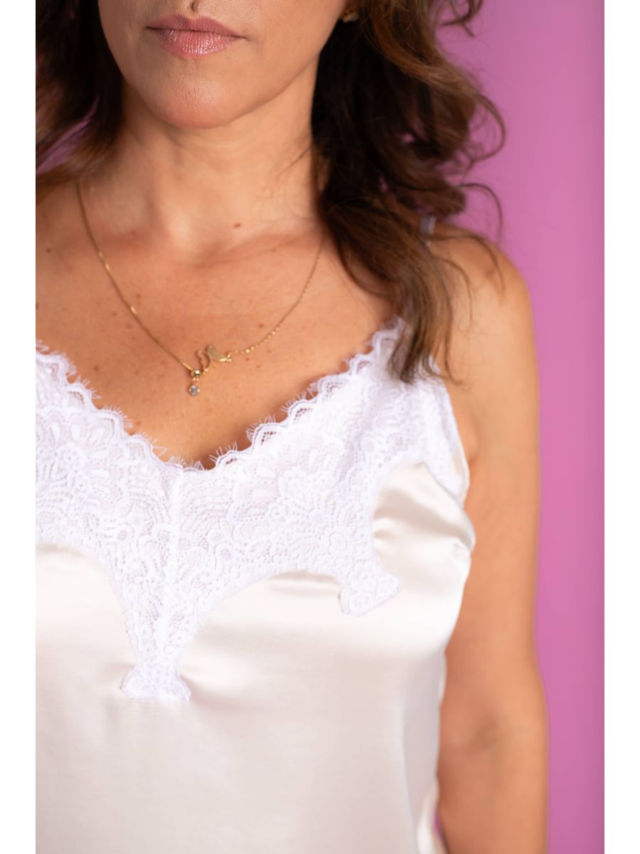 Pijama Feminino Meia Estação Cetim Regata e Calça Bege