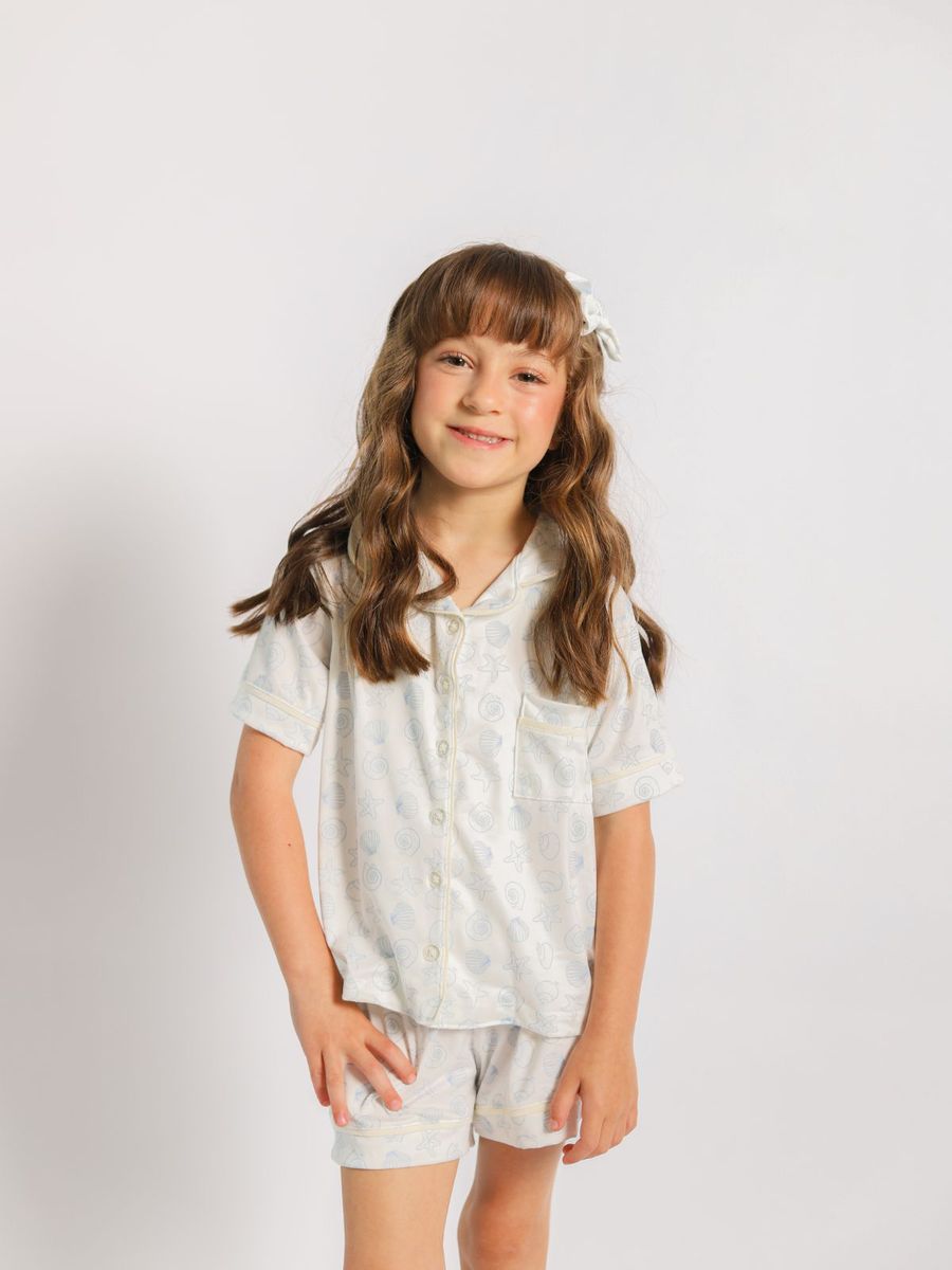Pijama Infantil Americano Curto Fundo do Mar