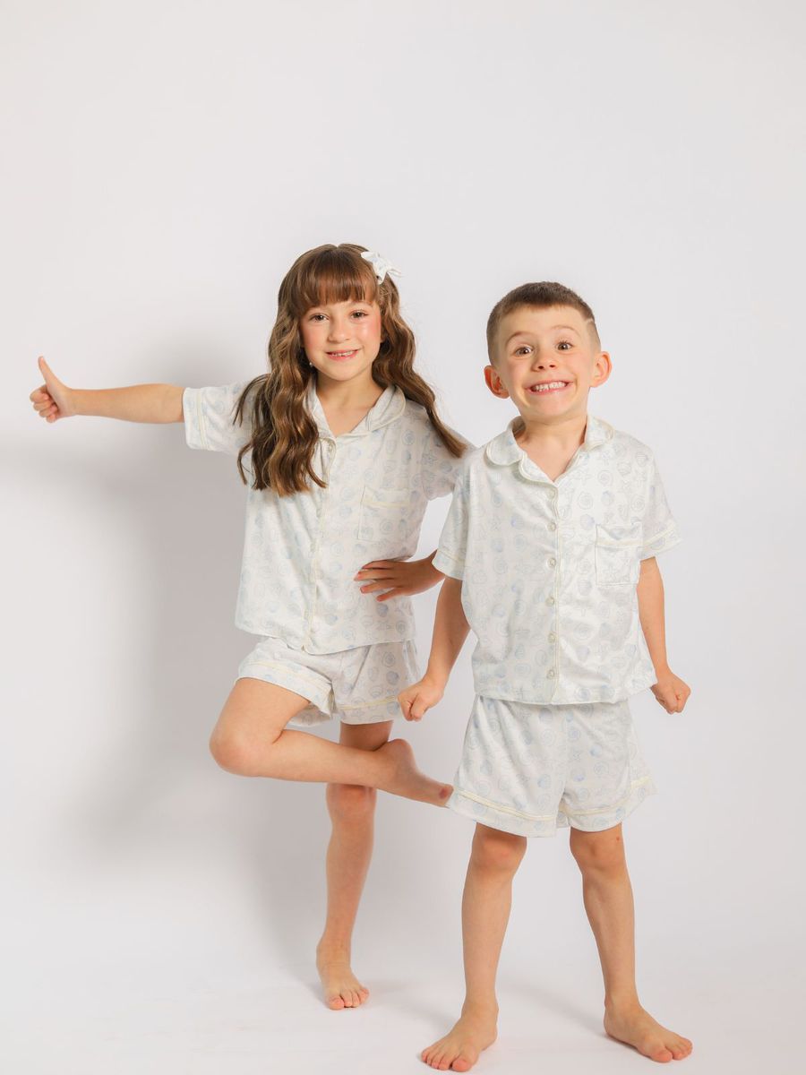 Pijama Infantil Americano Curto Fundo do Mar
