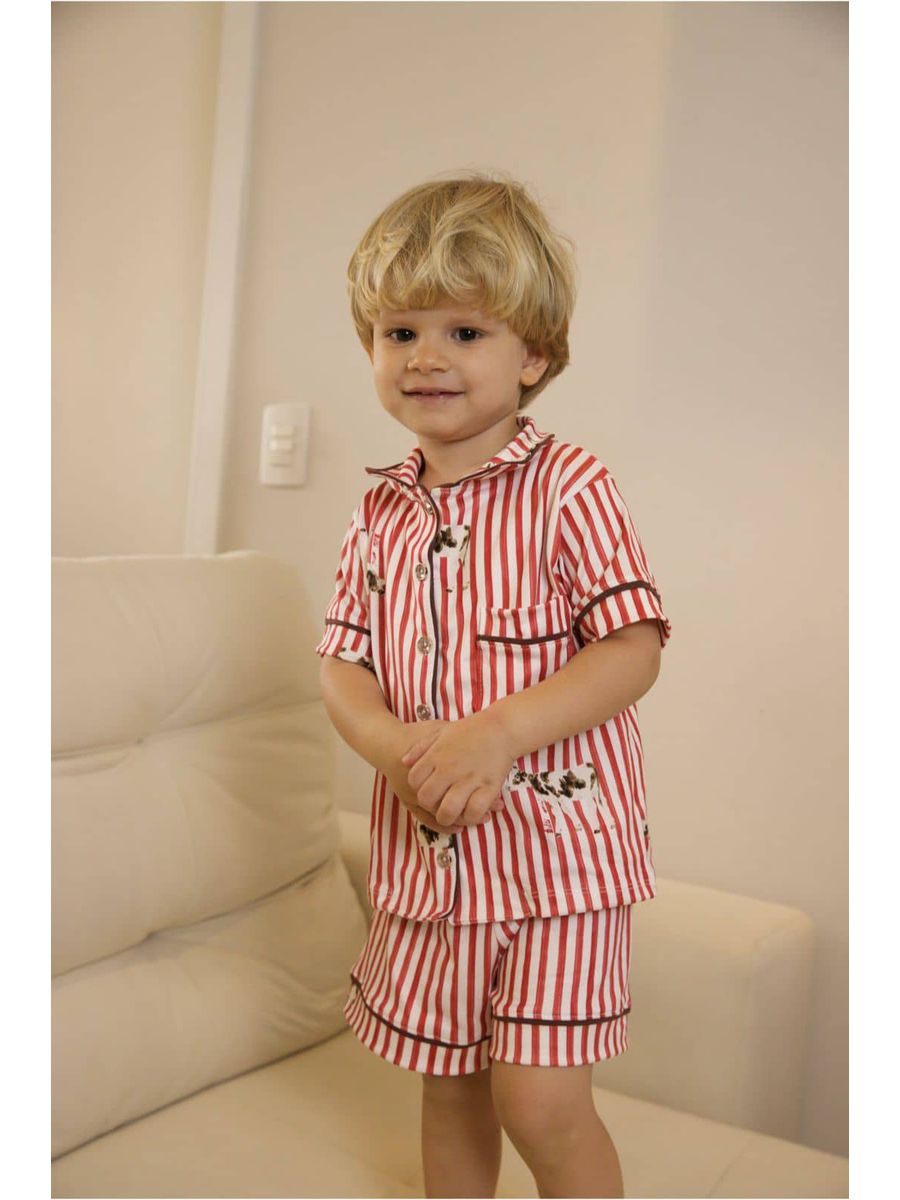 Pijama Americano Curto Infantil Listrado Vacas