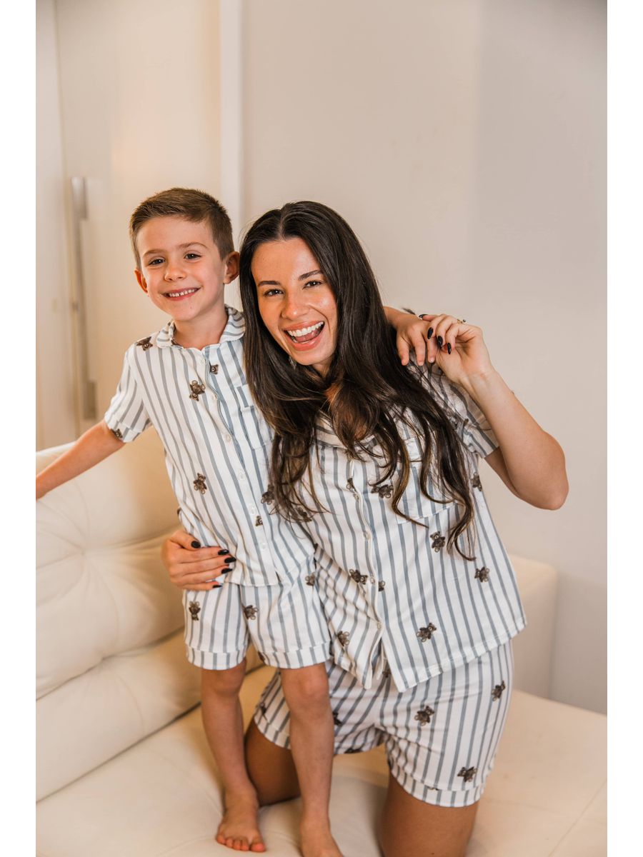 Pijama Americano Curto Infantil Ursos Cinza