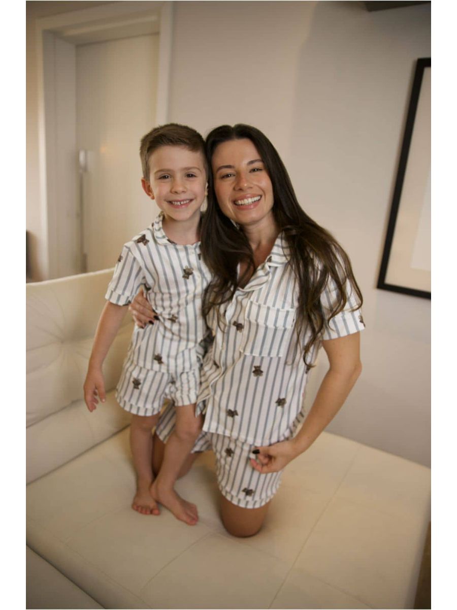 Pijama Americano Curto Infantil Ursos Cinza