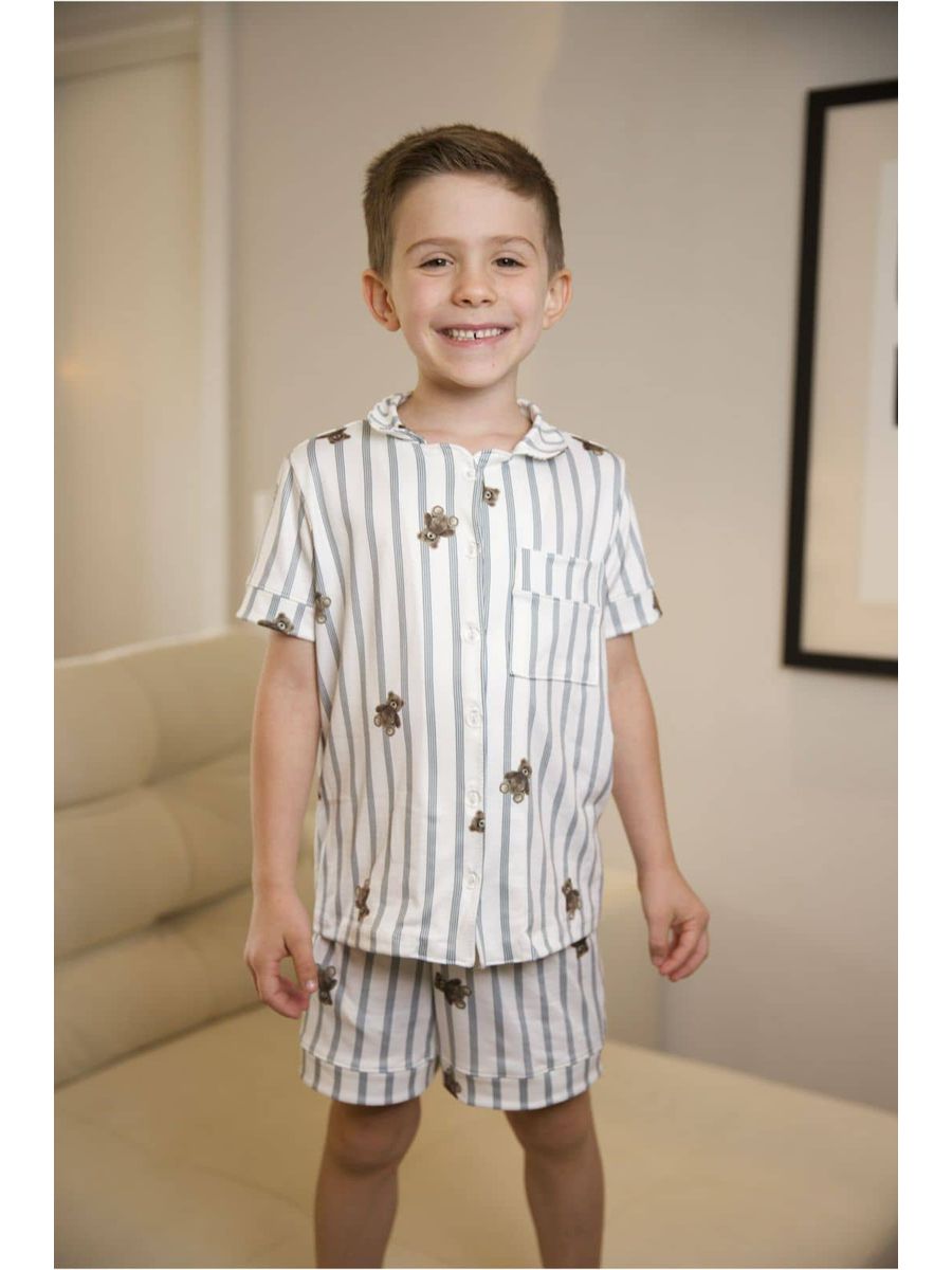Pijama Americano Curto Infantil Ursos Cinza