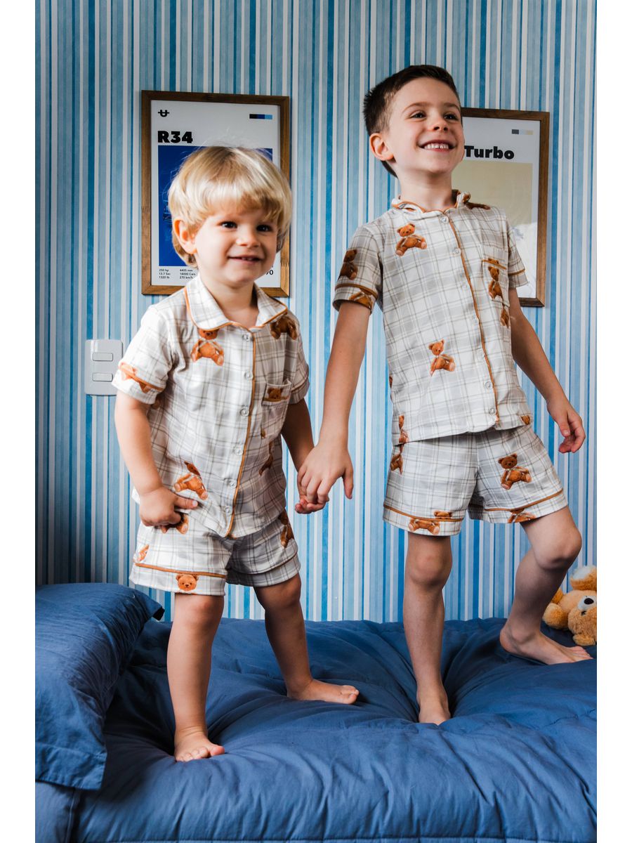 Pijama Americano Curto Infantil Ursos Xadrez