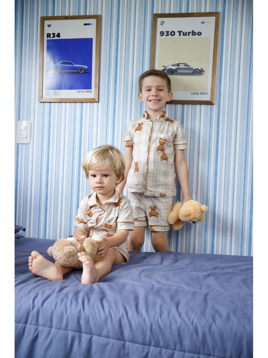 Pijama Americano Curto Infantil Ursos Xadrez