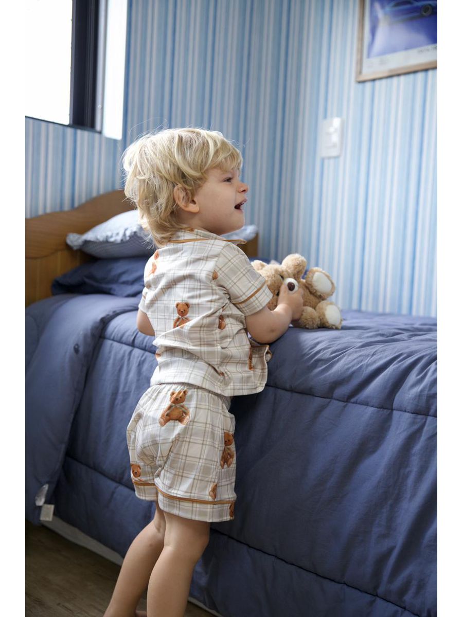 Pijama Americano Curto Infantil Ursos Xadrez
