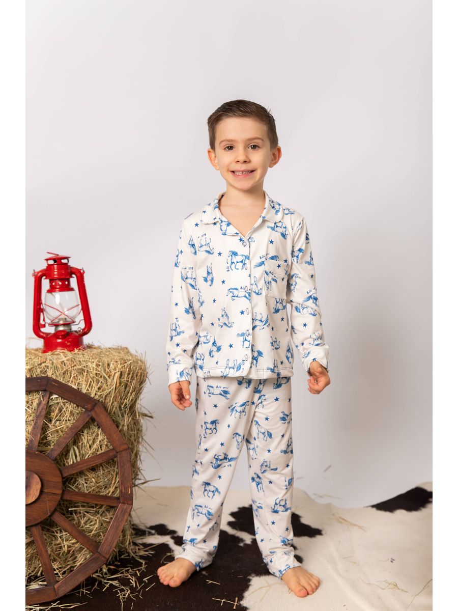 Pijama Infantil Americano Longo Cavalos Estrelas