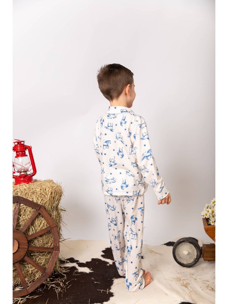 Pijama Infantil Americano Longo Cavalos Estrelas