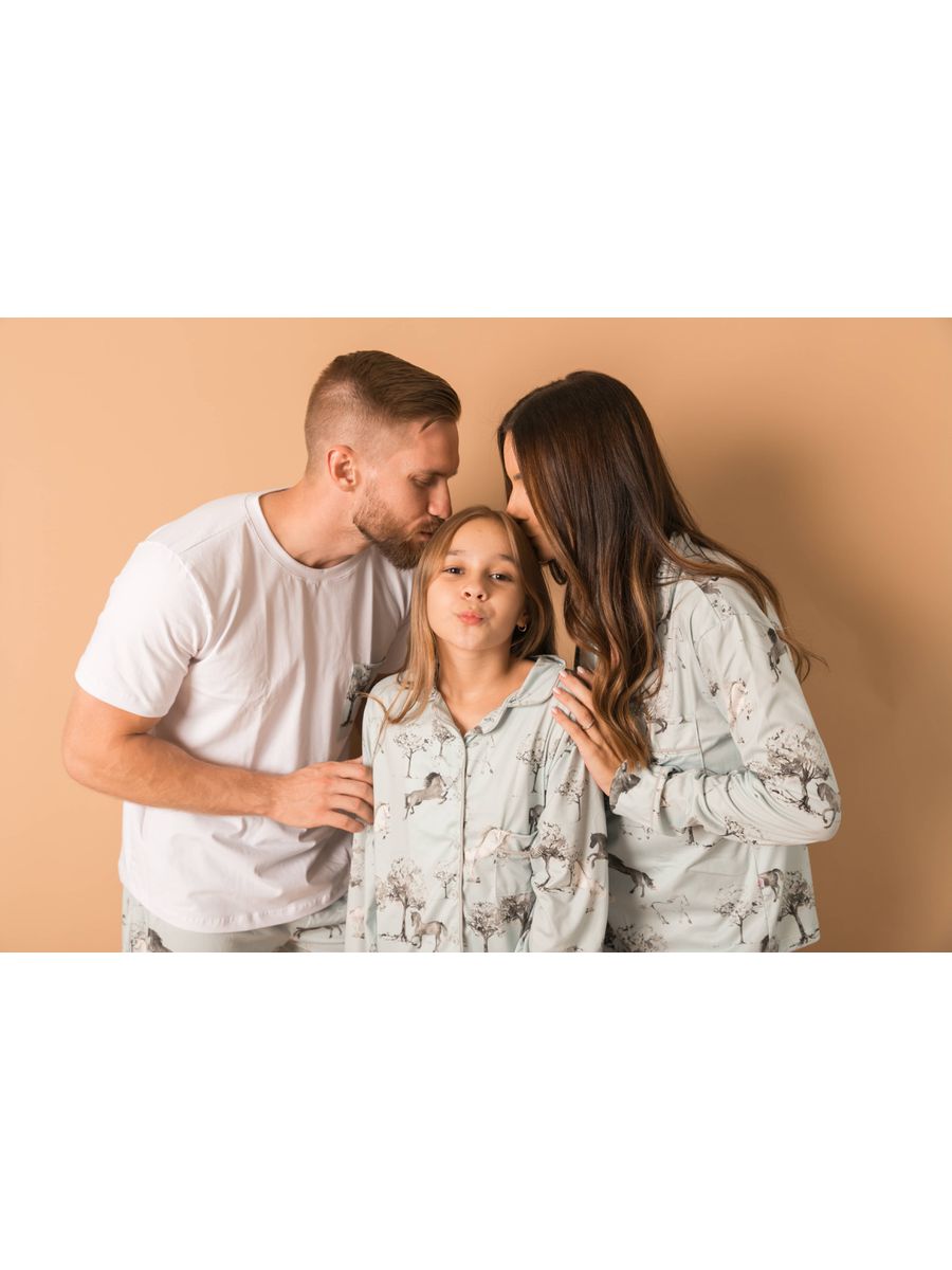 Pijama Infantil Unissex Americano Longo Cavalos Vintage