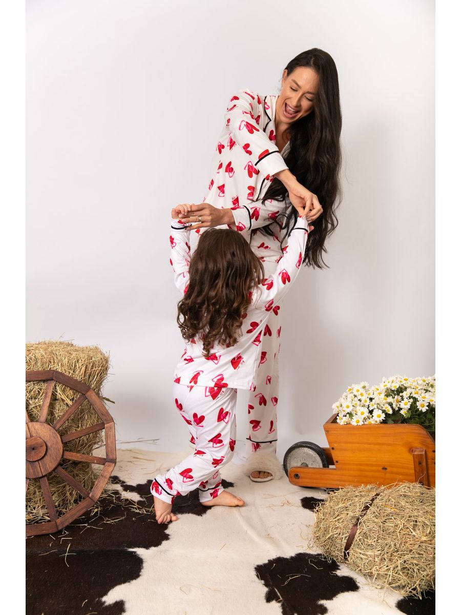 Pijama Infantil Americano Longo Coração Duplo