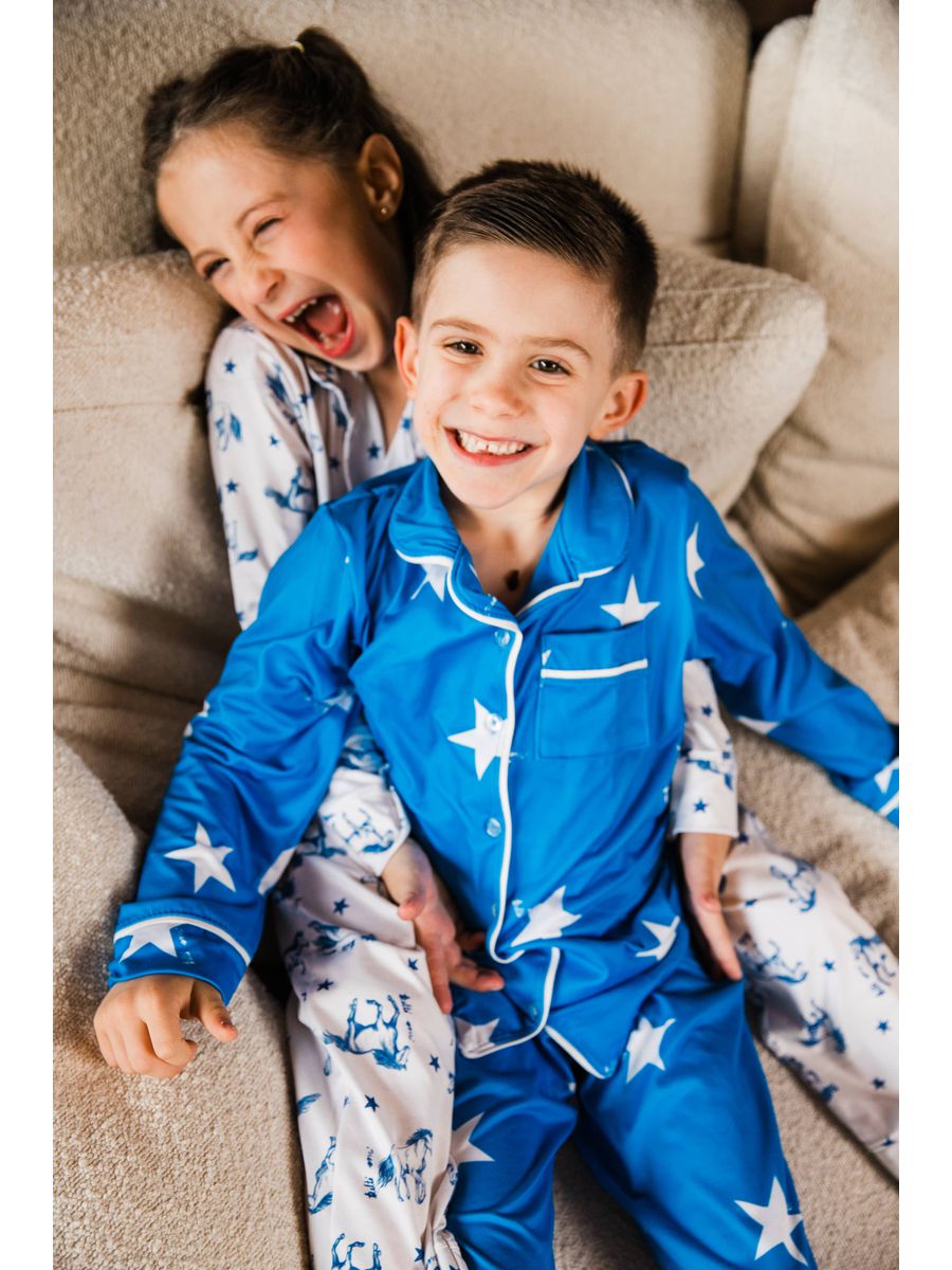 Pijama Infantil Americano Longo Estrelas Azul