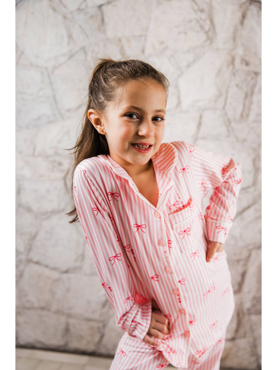 Pijama Infantil Americano Longo Laços Rosa