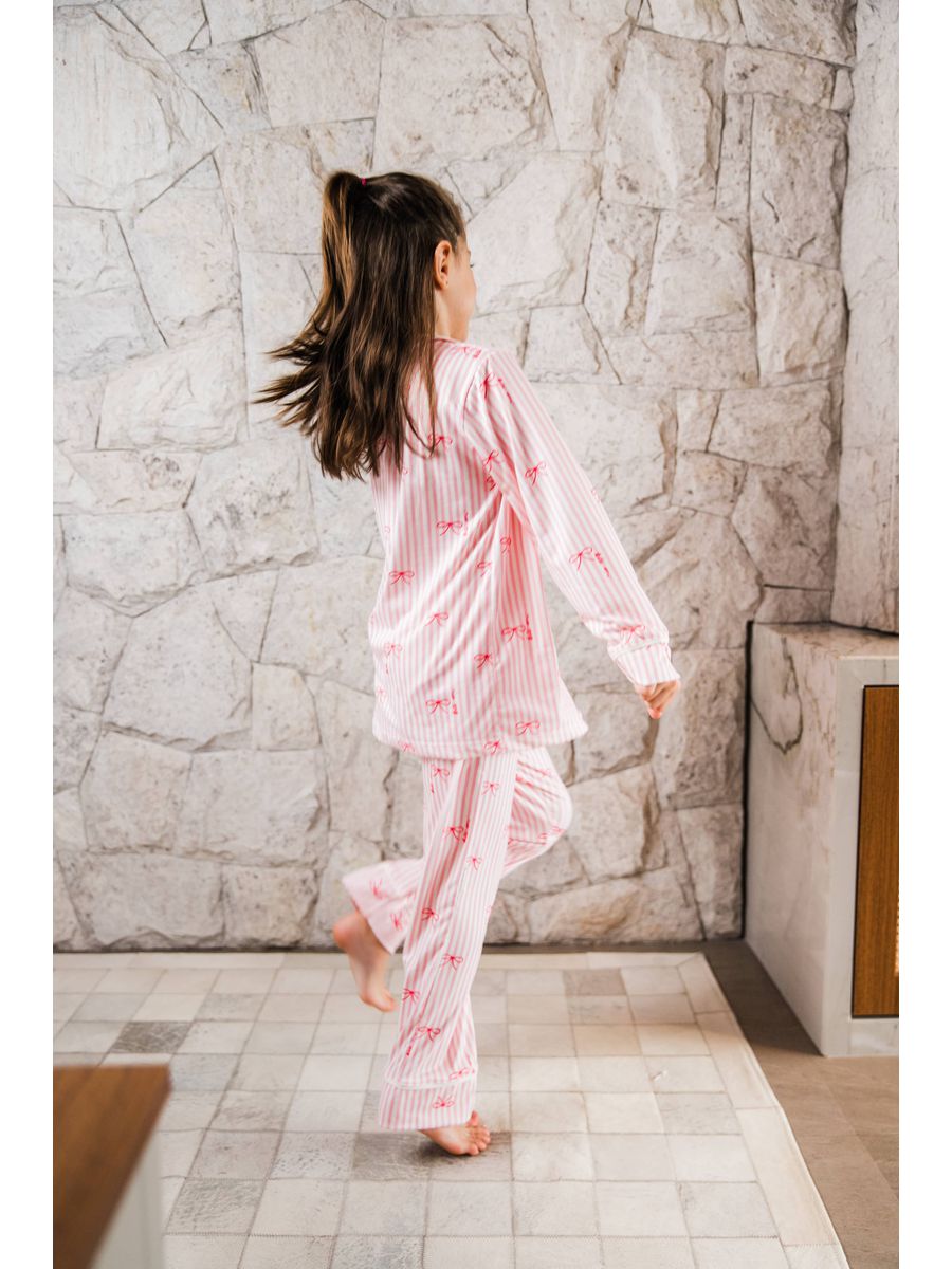 Pijama Infantil Americano Longo Laços Rosa
