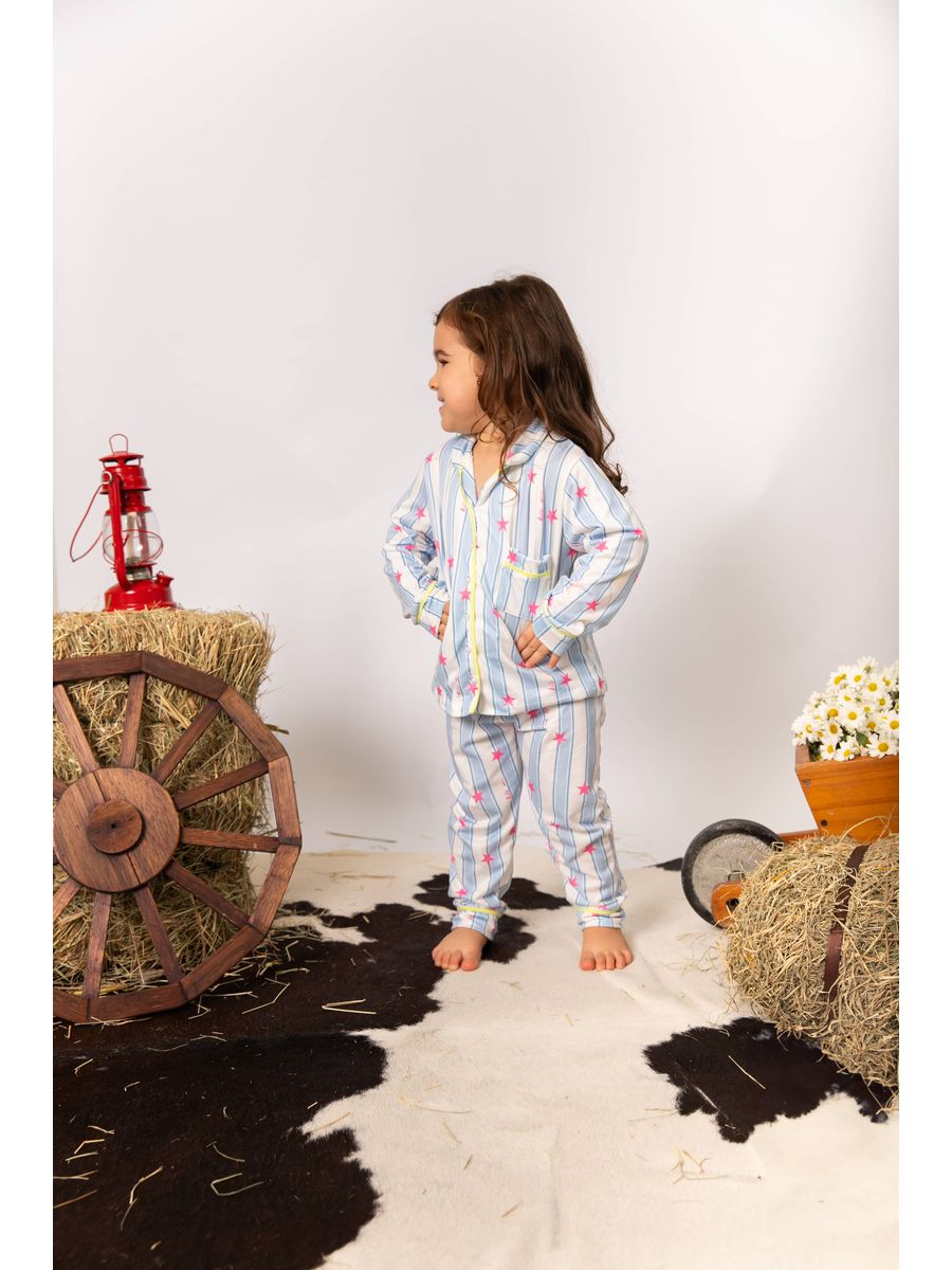 PRÉ-VENDA Pijama Infantil Americano Longo Listrado Estrelas