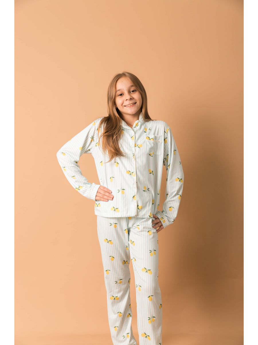 Pijama Infantil Americano Longo Listrado Limão
