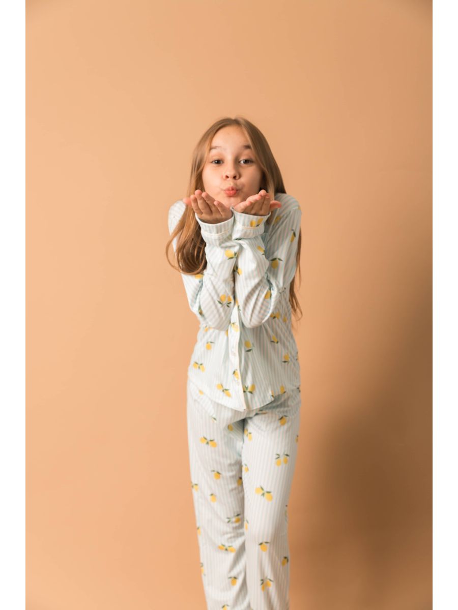 Pijama Infantil Americano Longo Listrado Limão