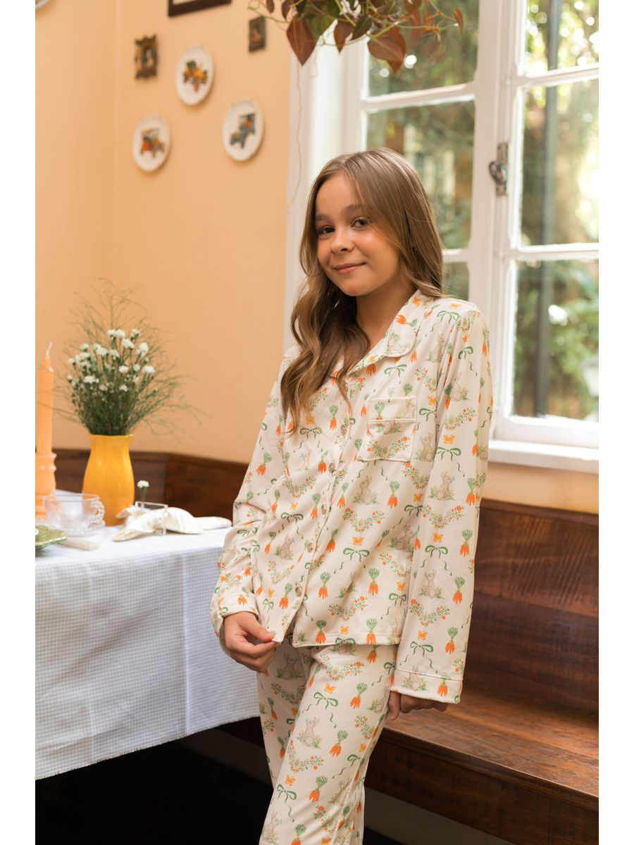 Pijama Infantil Unissex Americano Longo Coelho Cenoura