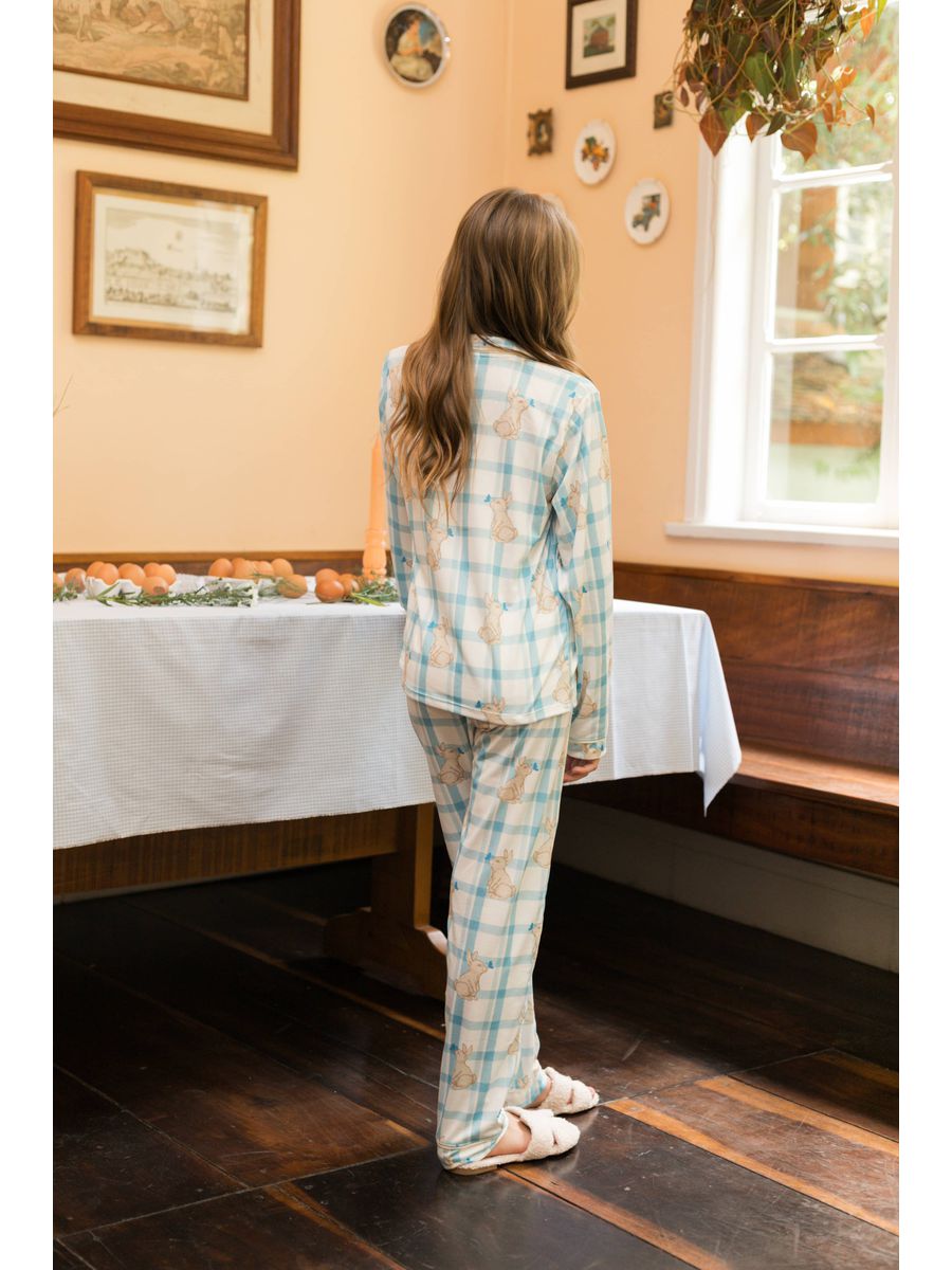 Pijama Infantil Unissex Americano Longo Coelho Xadrez