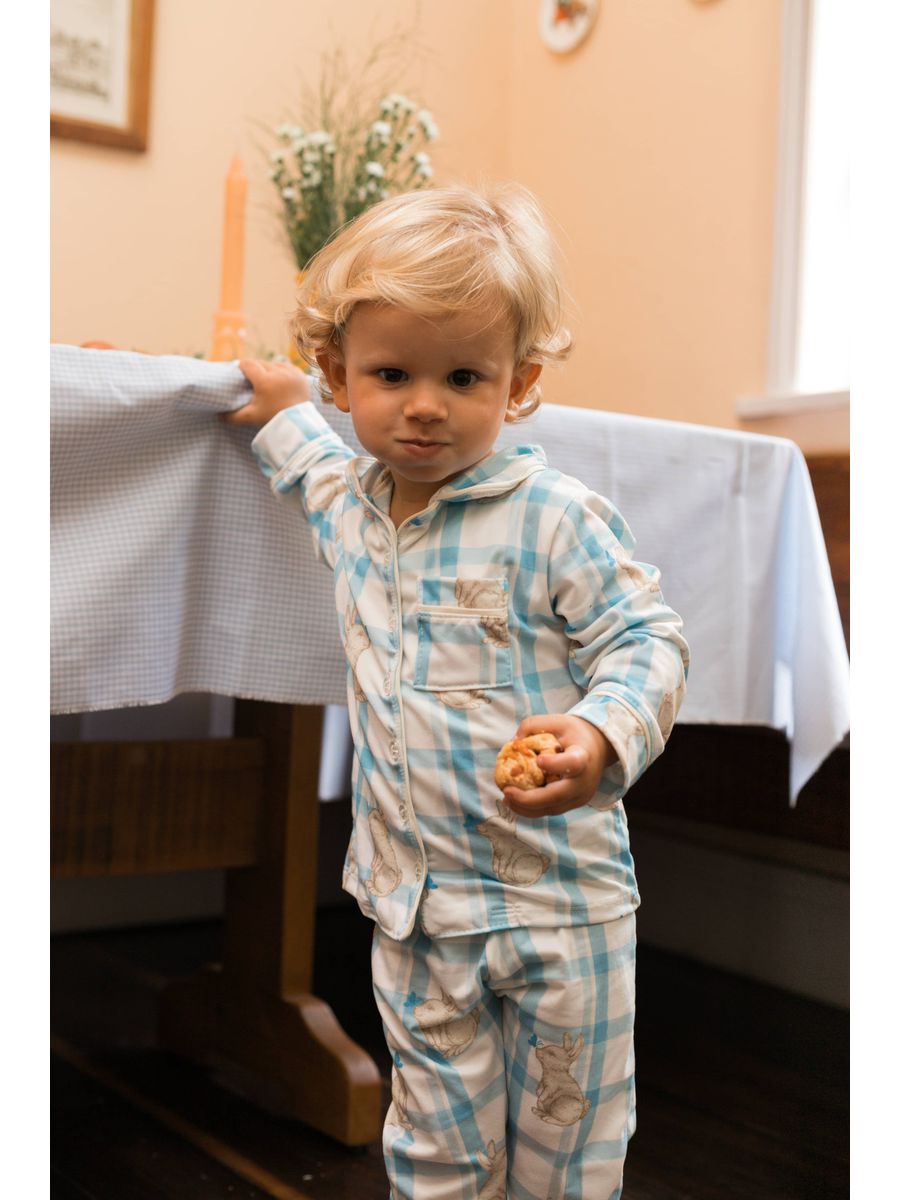 Pijama Infantil Unissex Americano Longo Coelho Xadrez