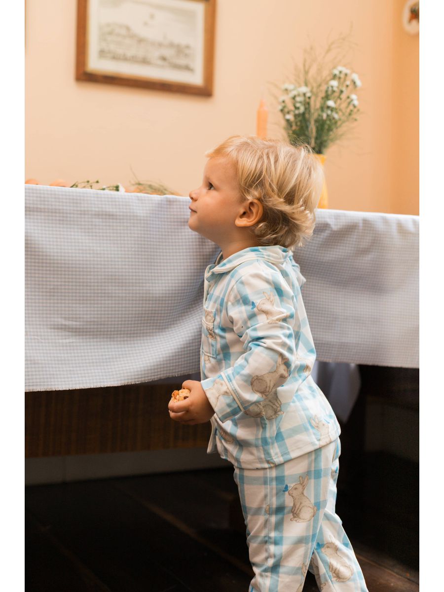 Pijama Infantil Unissex Americano Longo Coelho Xadrez