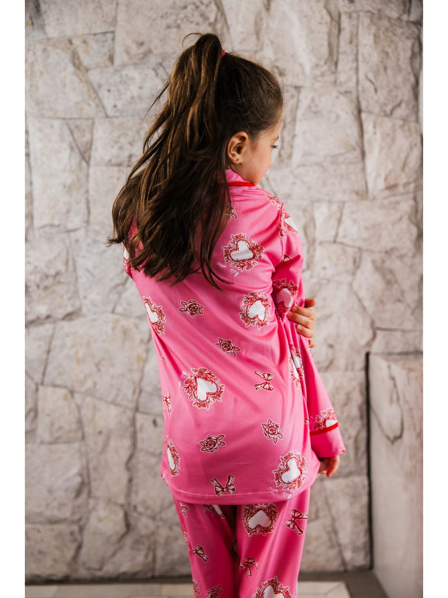 Pijama Infantil Americano Longo Rosa Corações