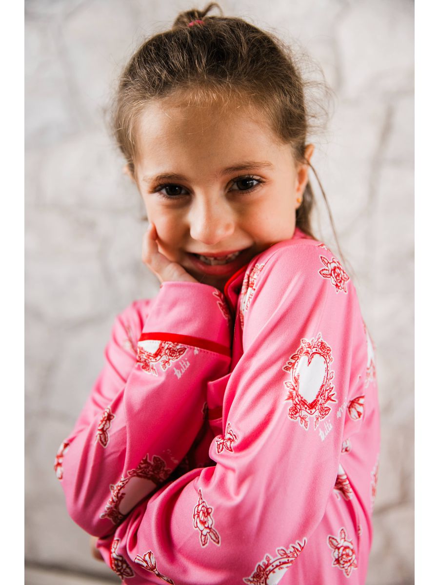 Pijama Infantil Americano Longo Rosa Corações