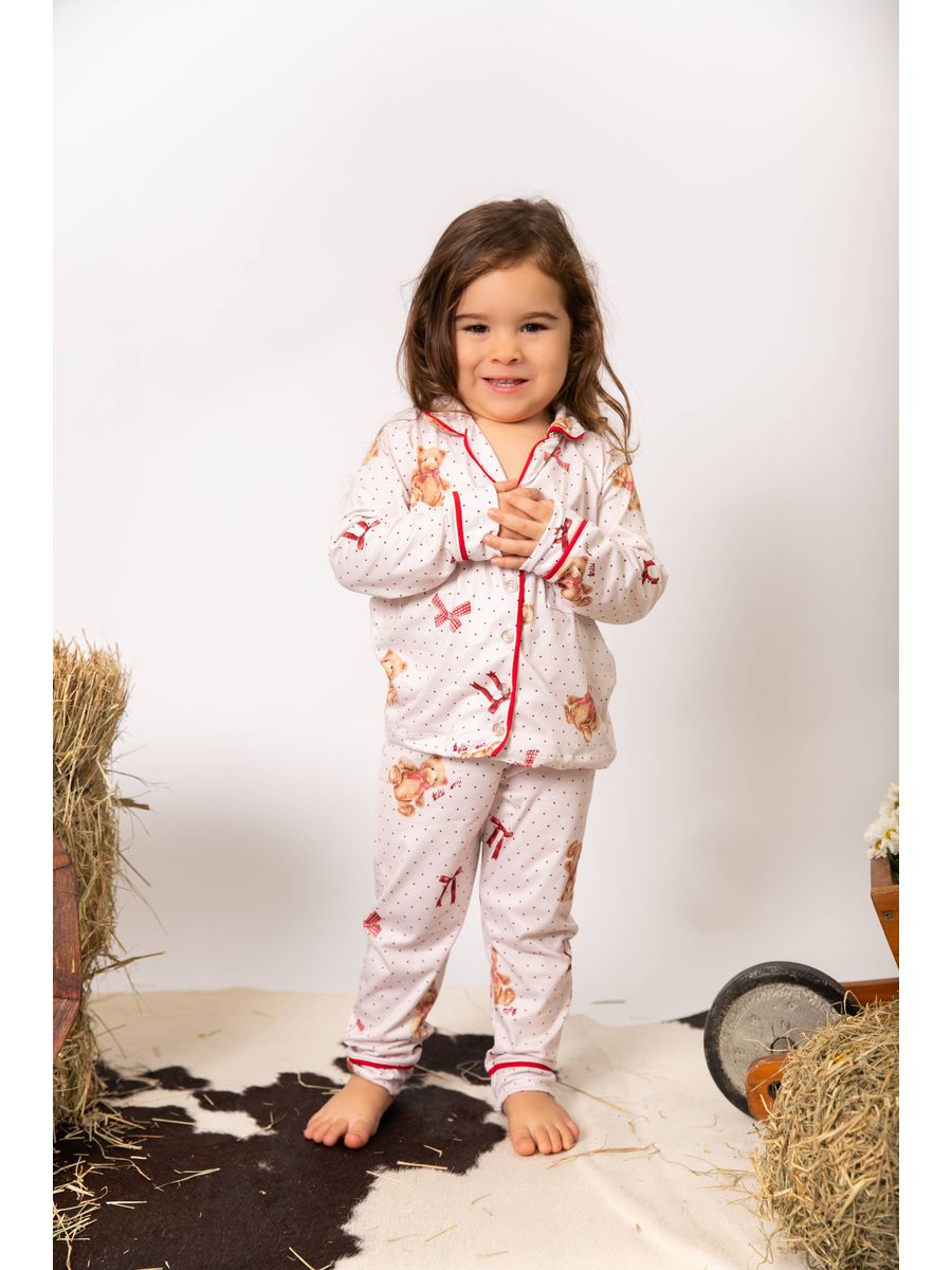 Pijama Infantil Americano Longo Ursos Laços
