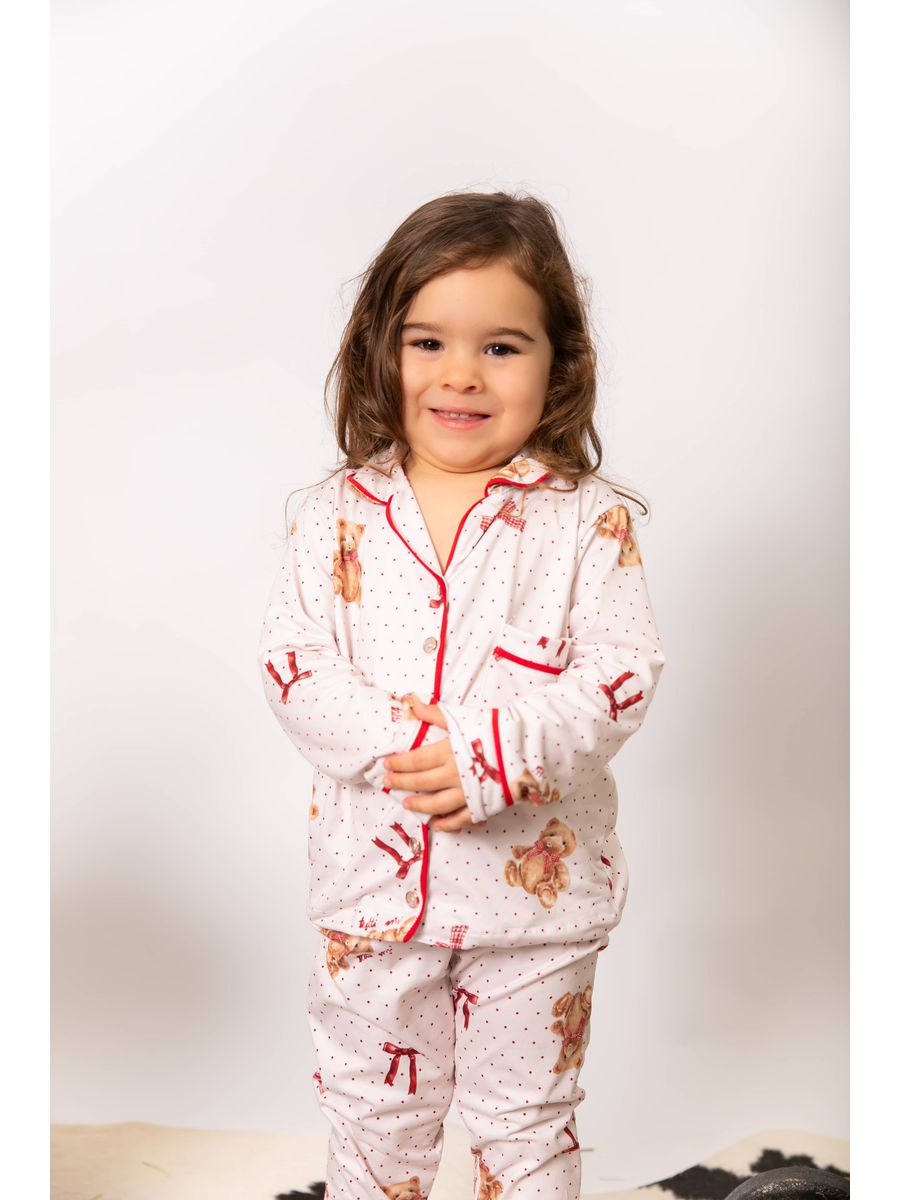 Pijama Infantil Americano Longo Ursos Laços