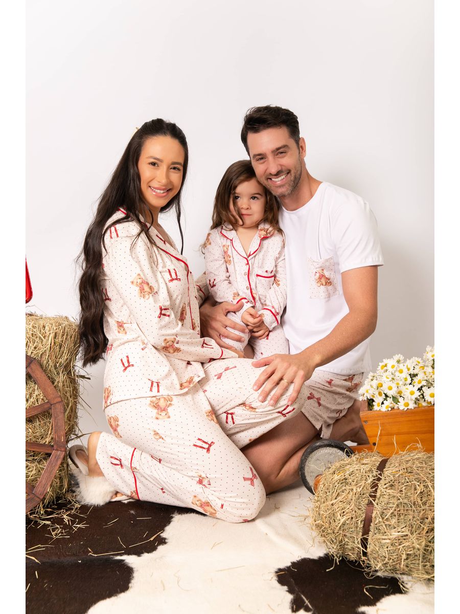 Pijama Infantil Americano Longo Ursos Laços