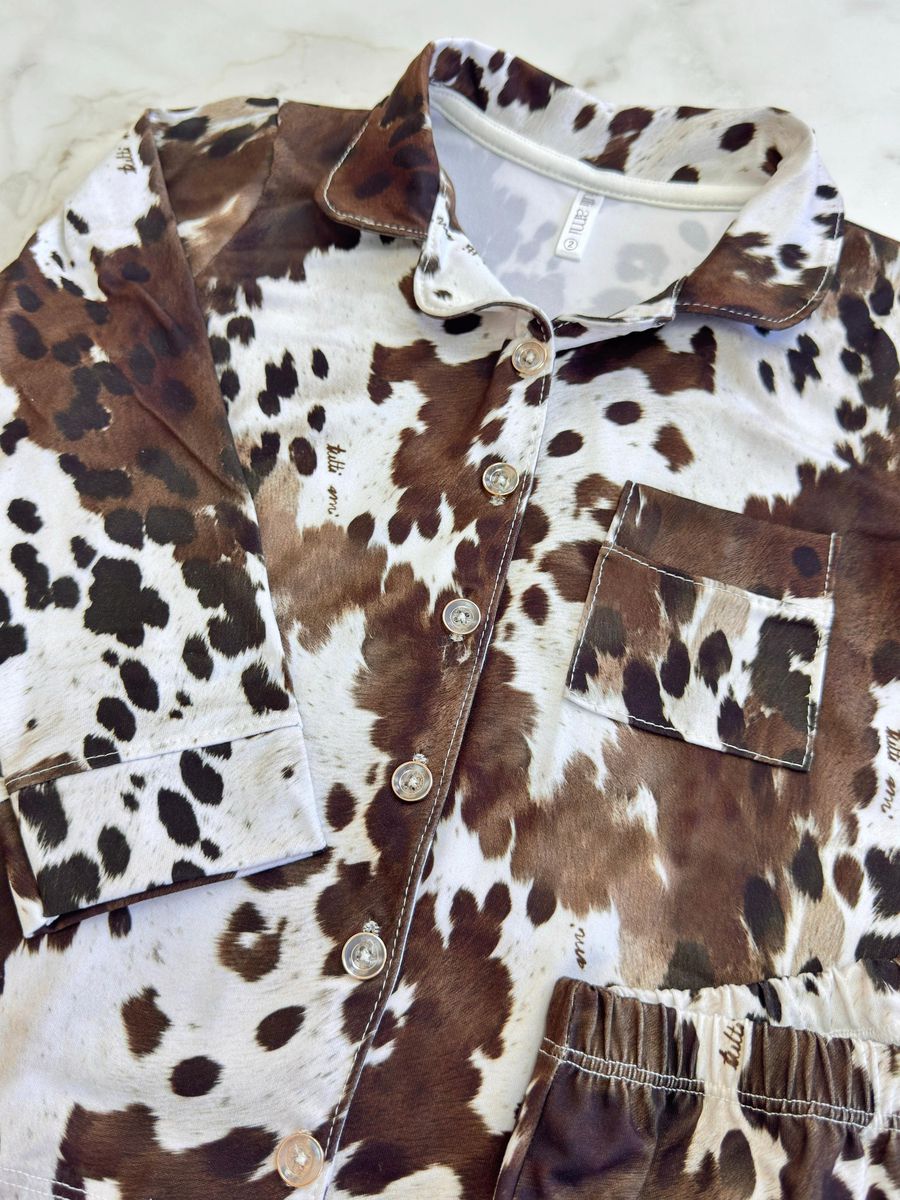 Pijama Infantil Americano Longo Vaca Animal Print