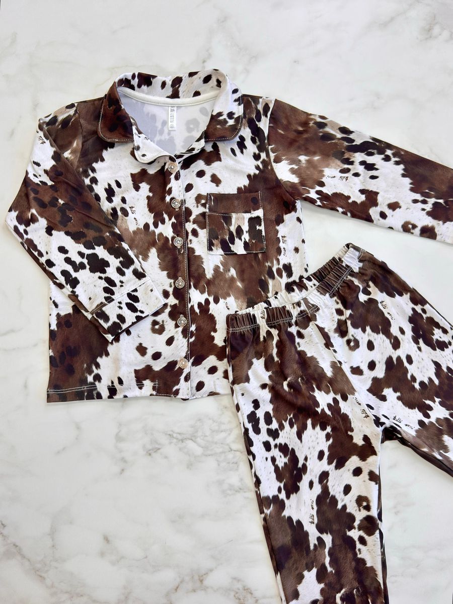 Pijama Infantil Americano Longo Vaca Animal Print