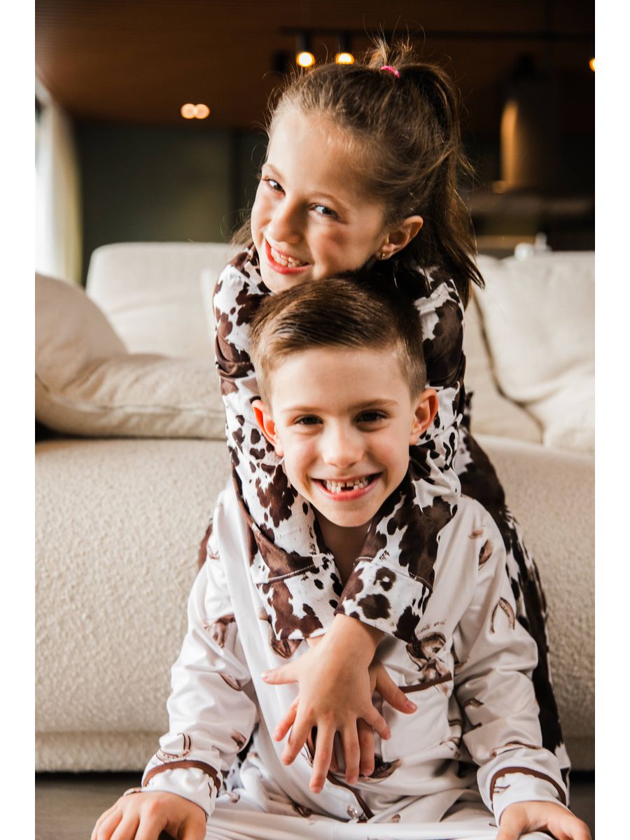 Pijama Infantil Americano Longo Vaca Animal Print