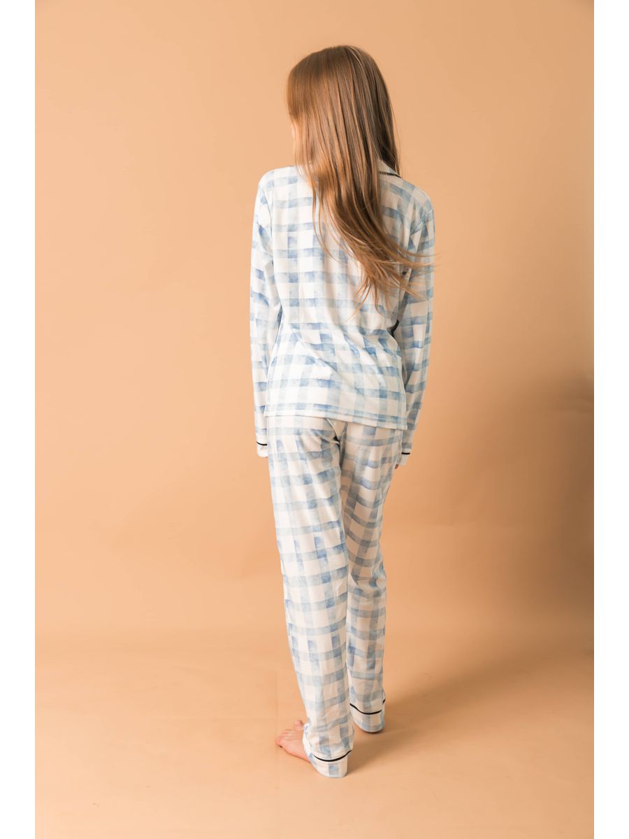 Pijama Infantil Unissex Americano Longo Xadrez Azul