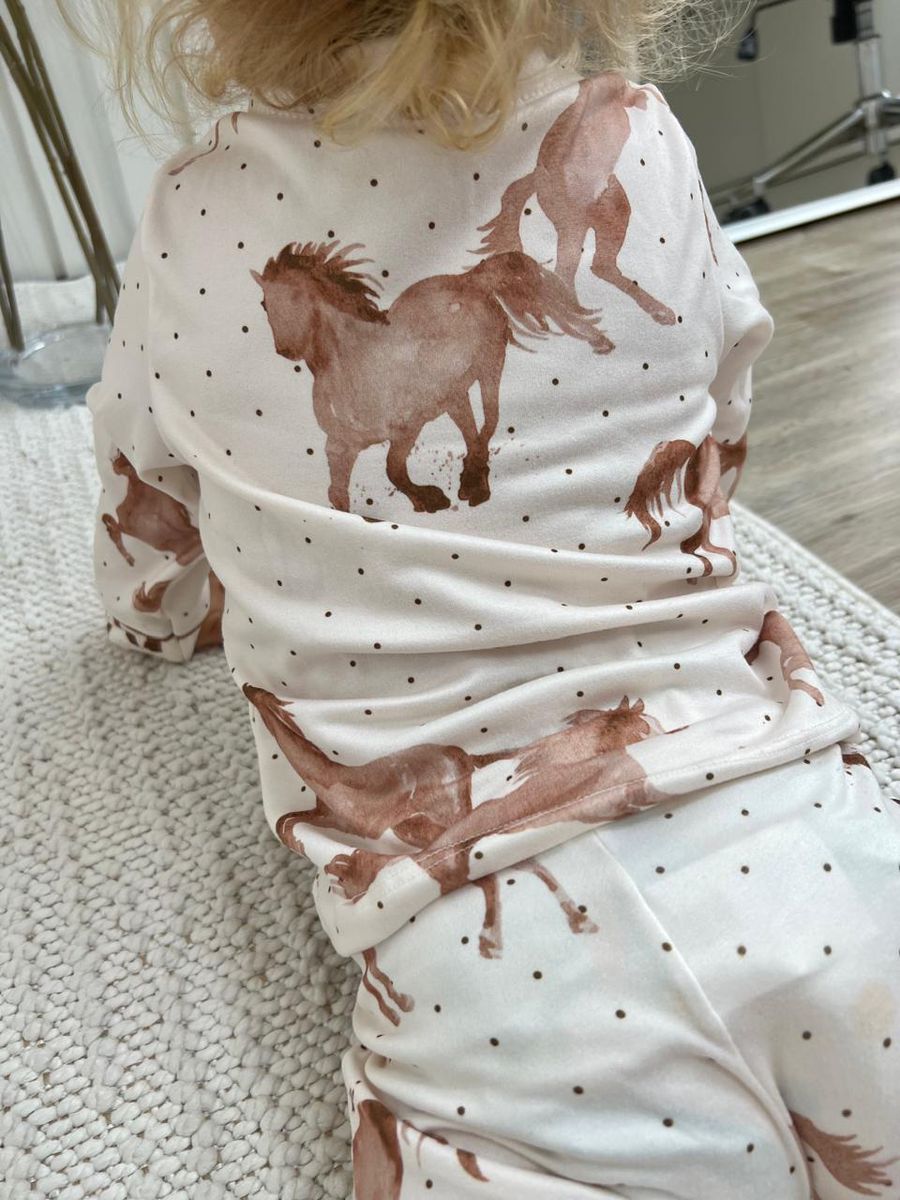 Pijama Infantil Unissex Americano Longo Cavalos