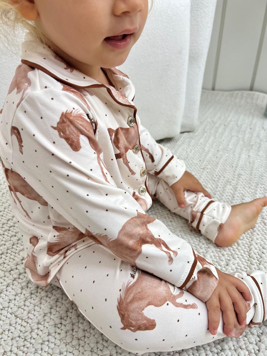 Pijama Infantil Unissex Americano Longo Cavalos