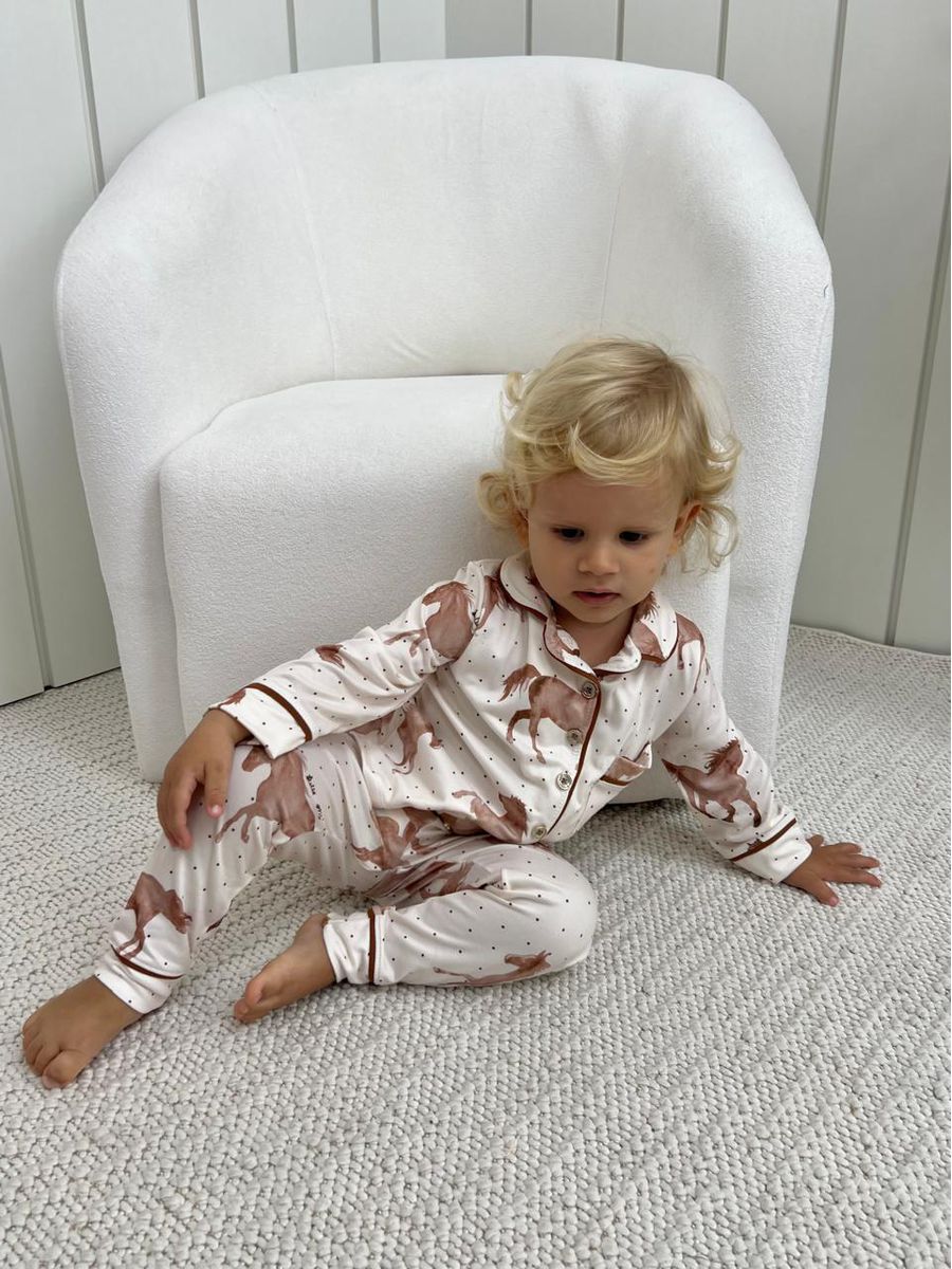 Pijama Infantil Unissex Americano Longo Cavalos