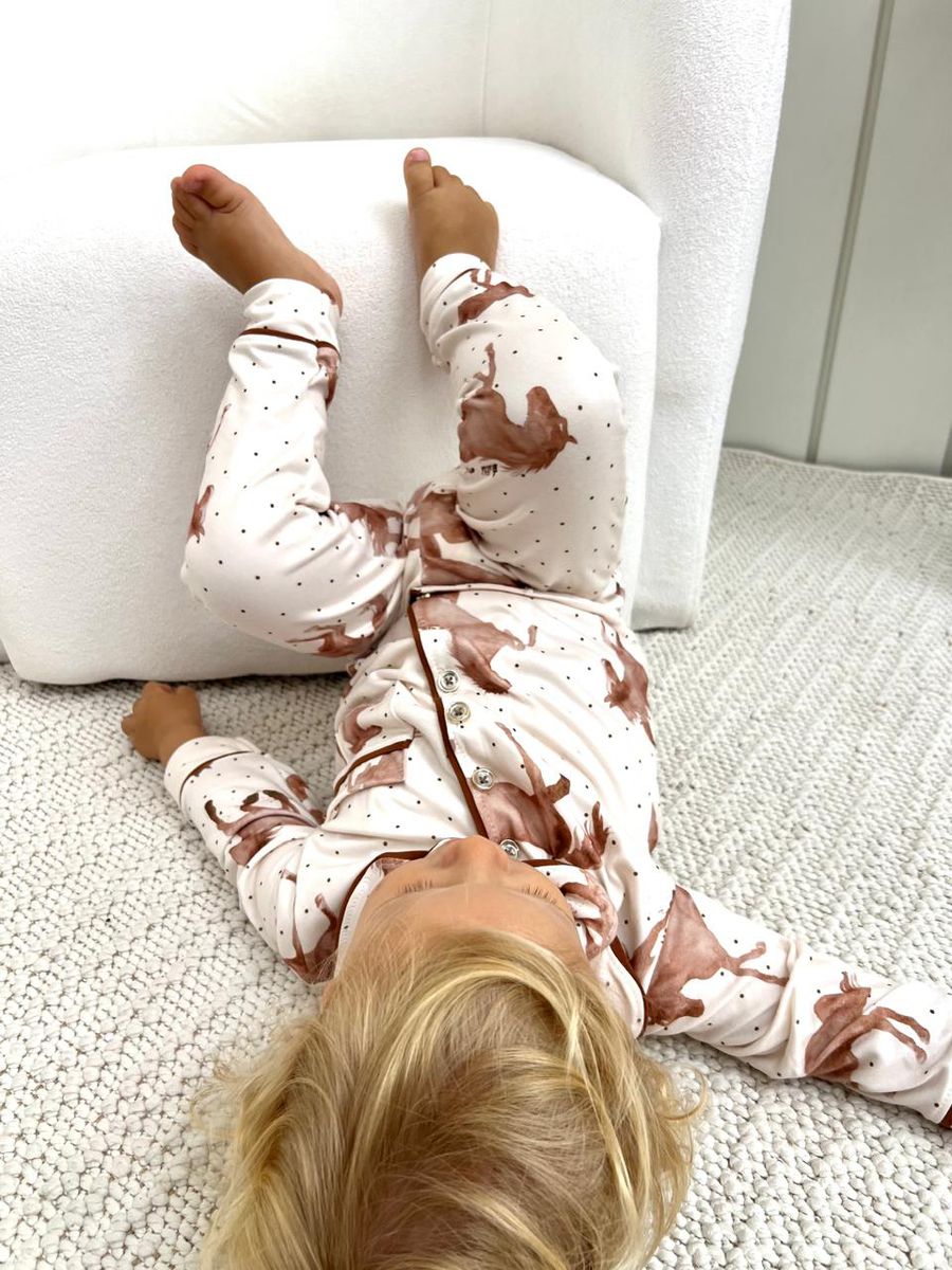 Pijama Infantil Unissex Americano Longo Cavalos